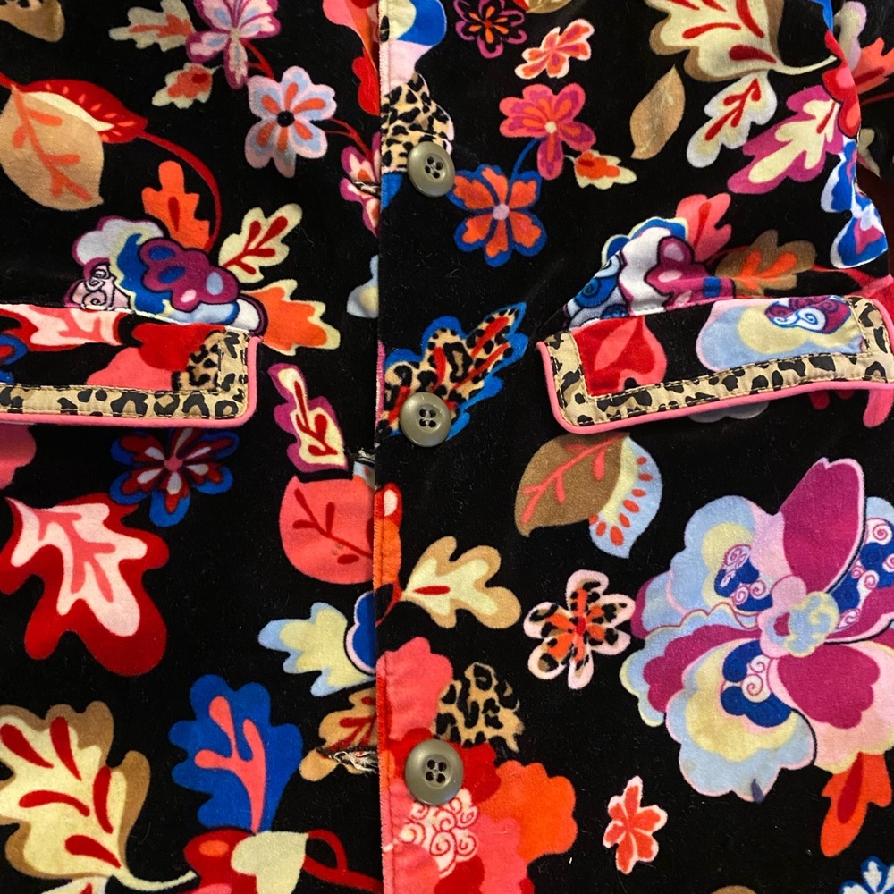 Multicolored Floral Velvet Quilted Peacoat Leopard Details Girls S(5/6) - Picture 12 of 13